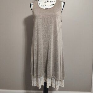 UMGEE Beige Sleeveless Tank Top Style Lace Detail Hem High Low Dress